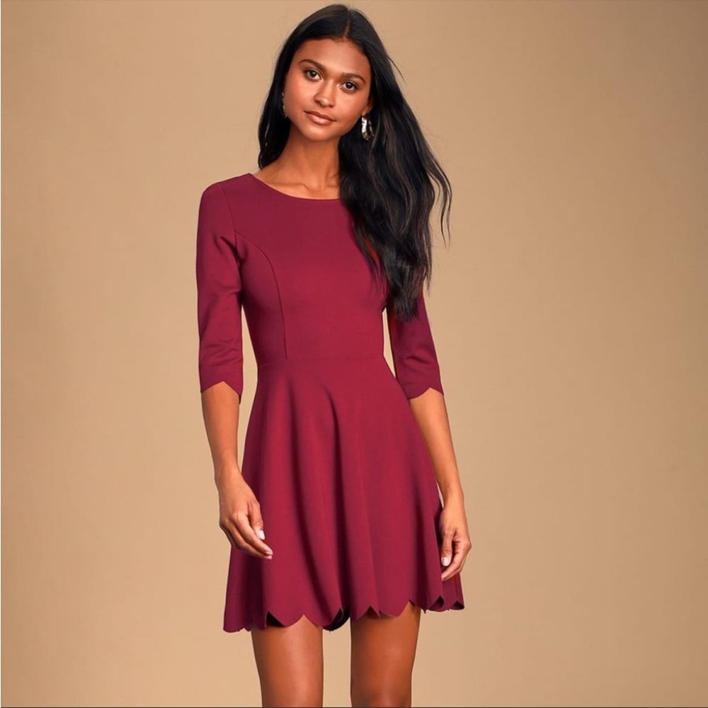 Lulus Cumulonimbus Clouds Burgundy Skater Dress